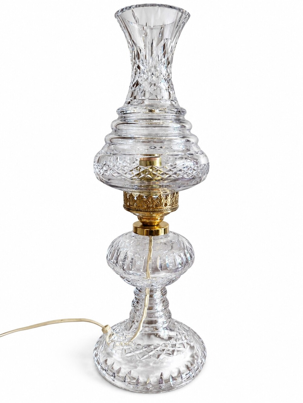 Vintage Cut Glass Hurricane Table Lamp Hollywood Regency Style